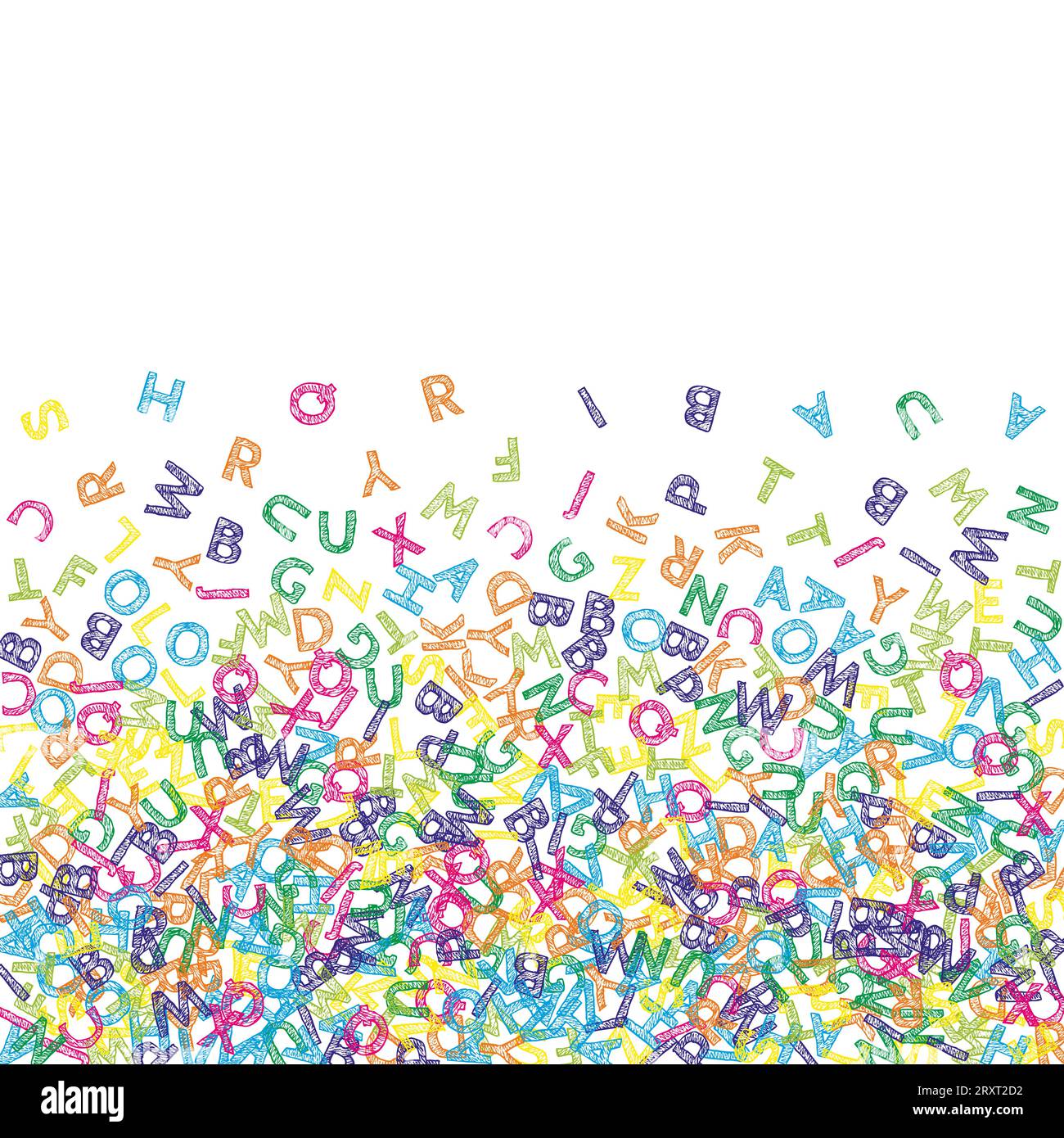 Falling letters of English language. Colorful sketch flying words of