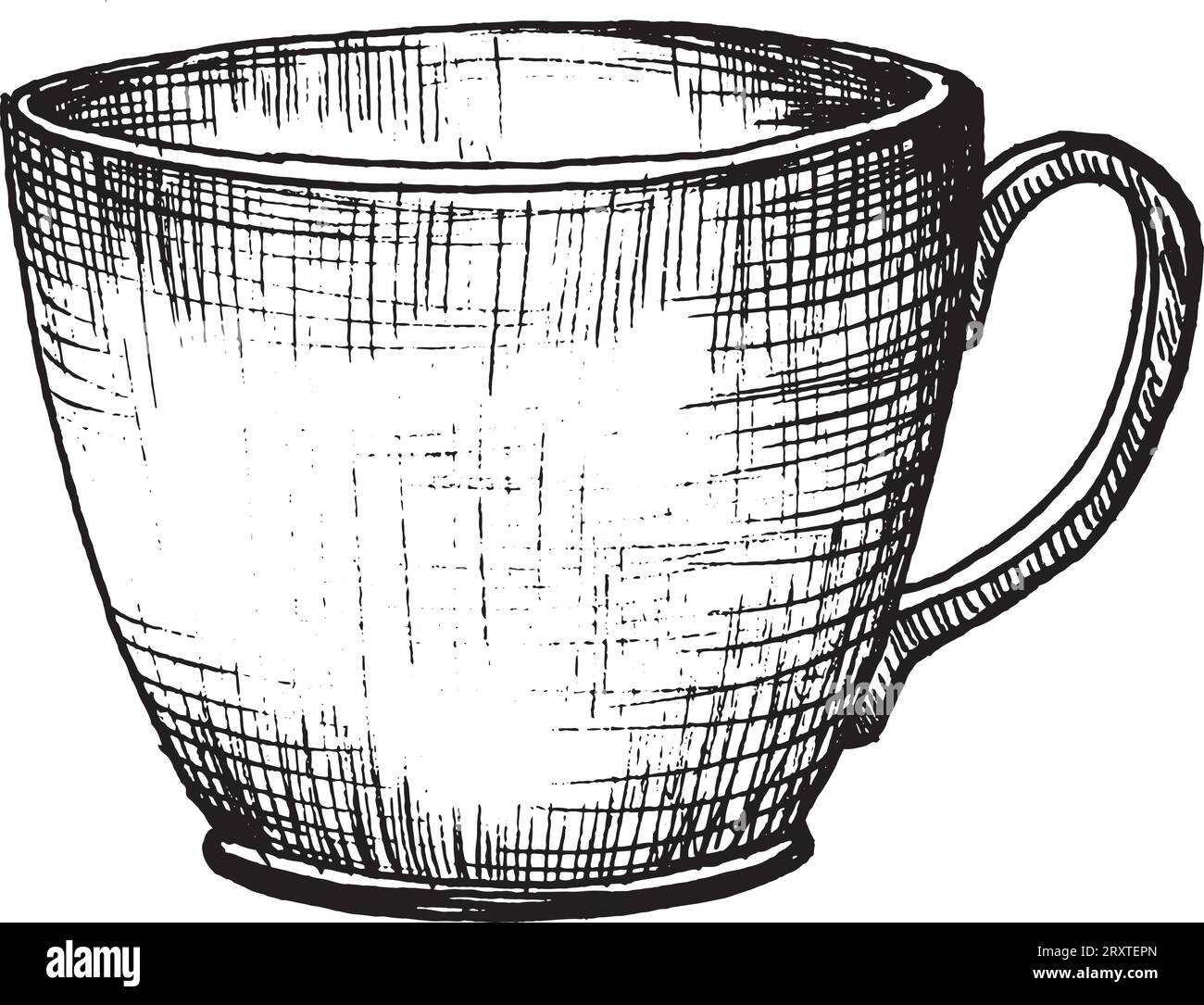 Vector graphic illustration of a handmade cup for tea or coffee. Black