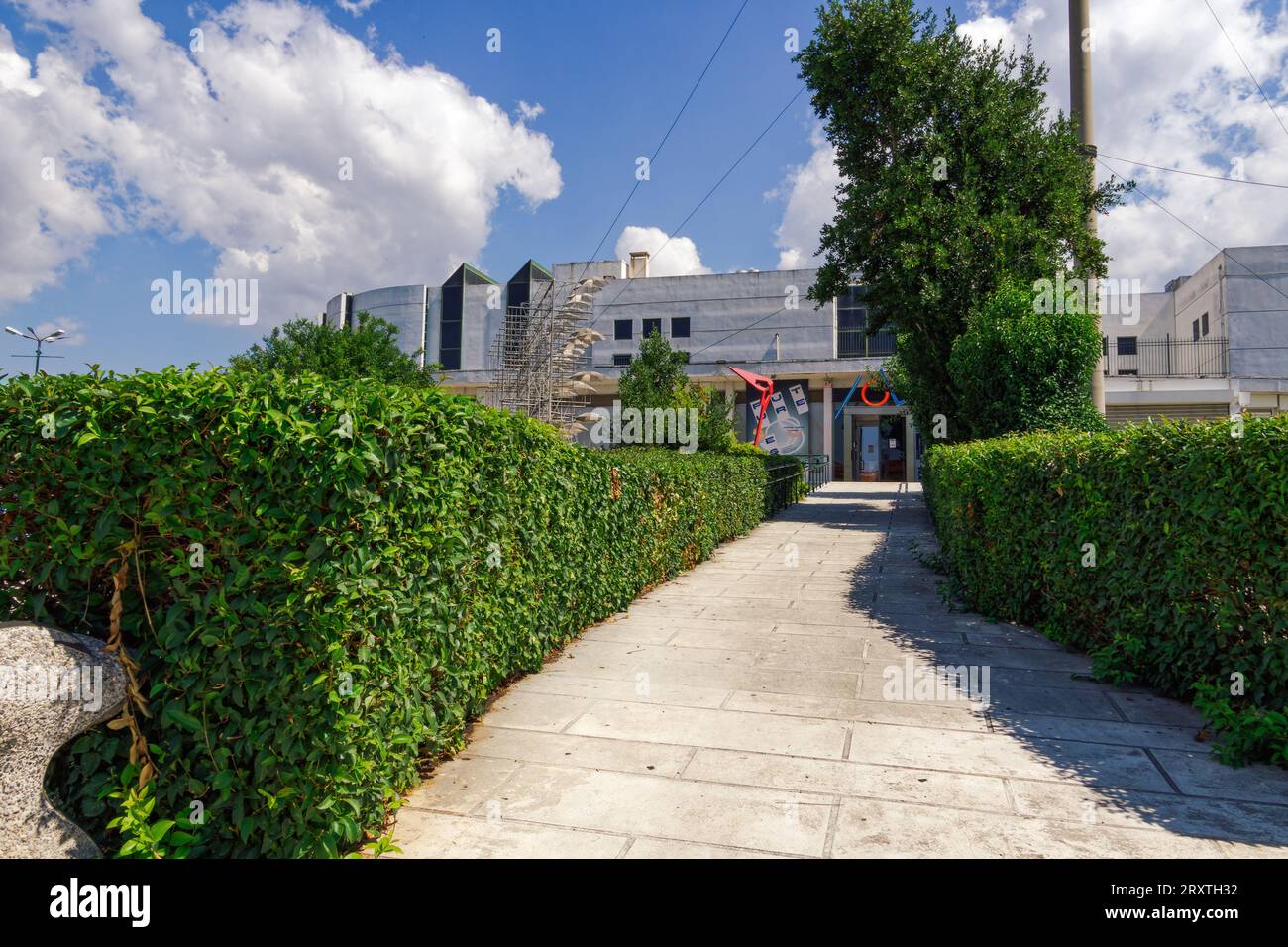 Thessaloniki, Greece entrance of MOMus Contemporary Museum, Metropolitan Organization of Museums of Visual Arts of Thessaloniki housed in HELEXPO. Stock Photo