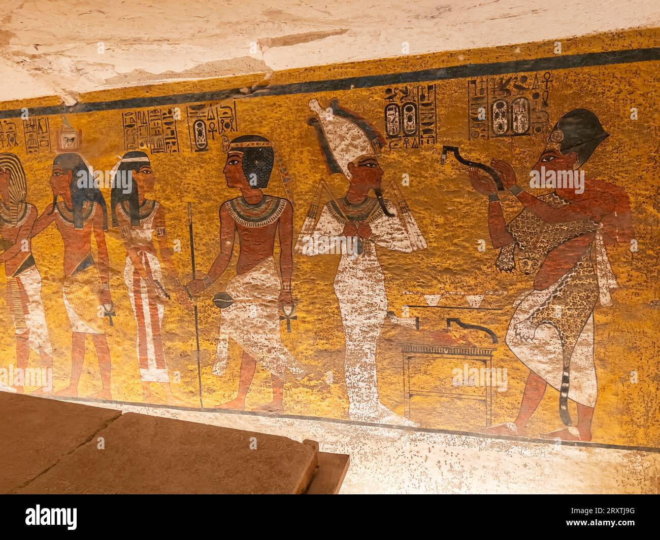 Reliefs and paintings in the tomb of Tutankhamun, who reigned from approximately 1334 to 1325 BC, Dynasty 18, Valley of the Kings, UNESCO, Thebes Stock Photo