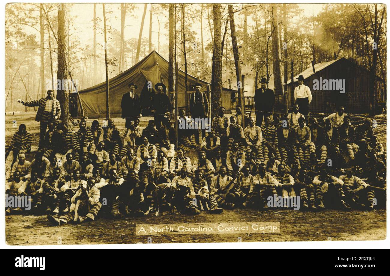 Picture postcard of a North Carolina Convict Camp ca. 1910 Stock Photo