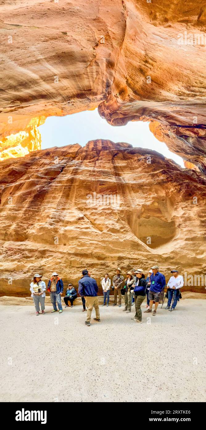 The Siq, entrance to Petra Archaeological Park, UNESCO World Heritage Site, one of the New Seven Wonders of the World, Petra, Jordan, Middle East Stock Photo
