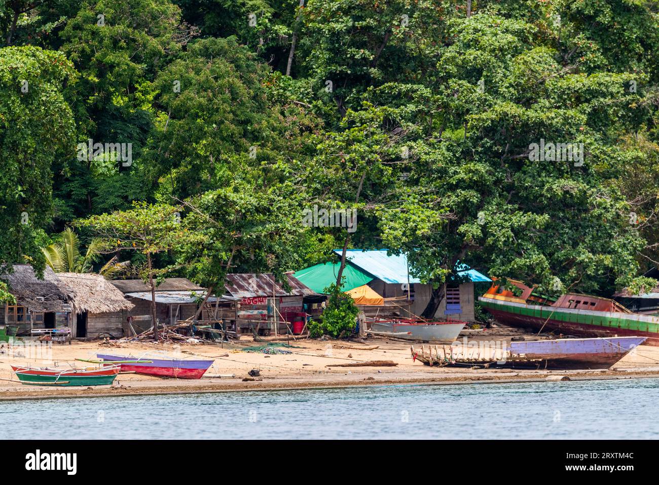 View of a local fishing village on Bangka Island, off the northeastern tip of Sulawesi, Indonesia, Southeast Asia, Asia Stock Photo