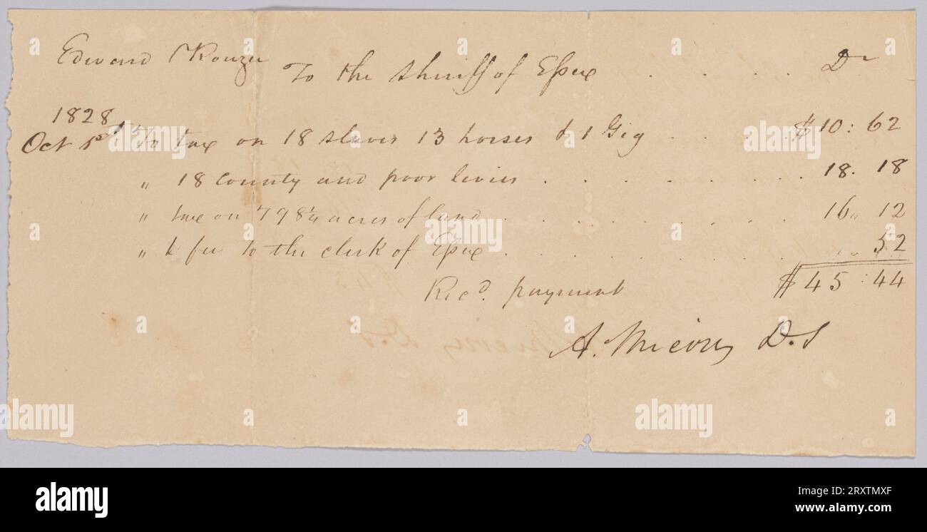 Record of taxes on property, including enslaved persons, owned by