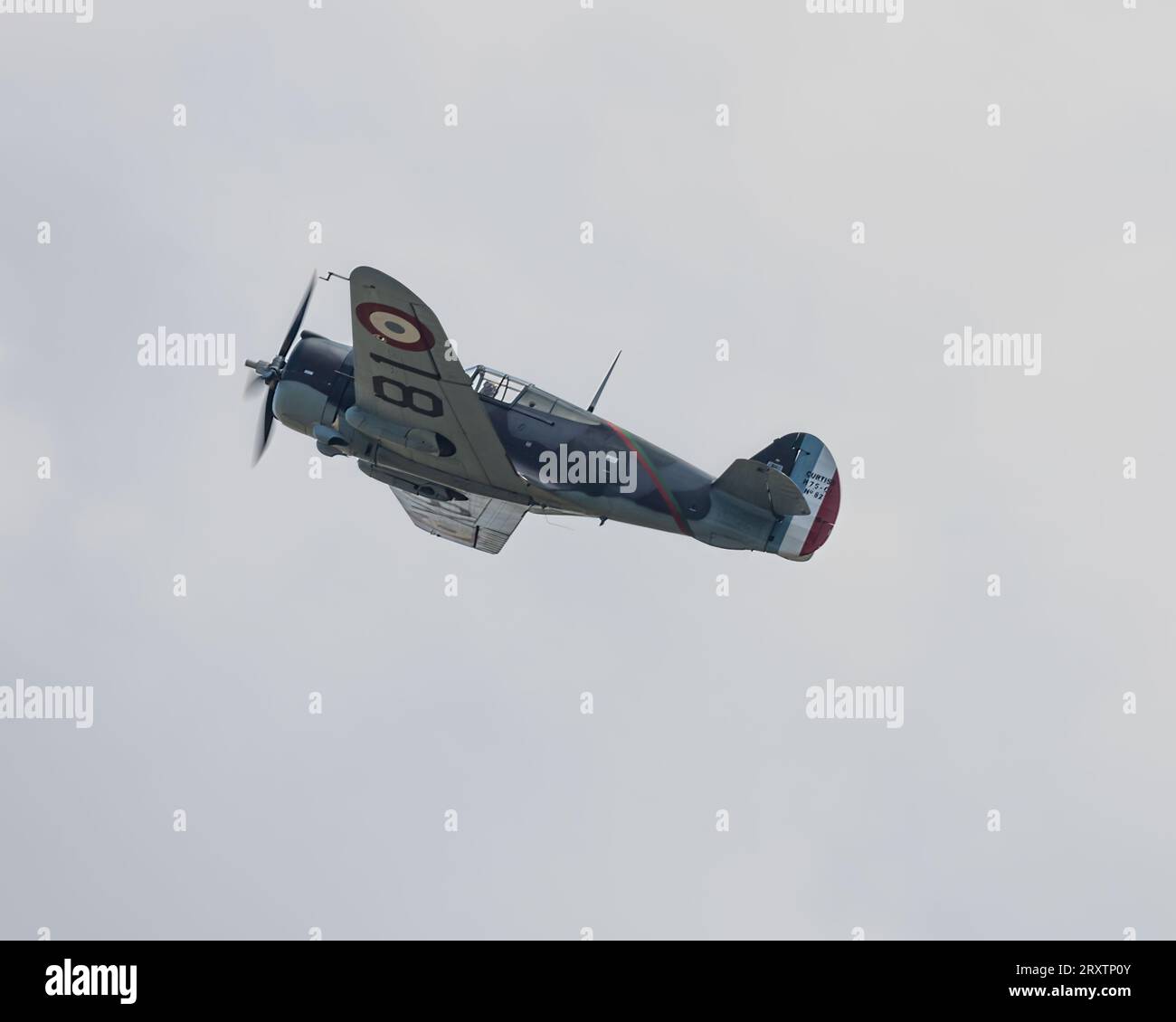 Curtiss Hawk 75 fighter aircraft flying at the 2023 Battle of Britain Air Show at IWM Duxford Stock Photo