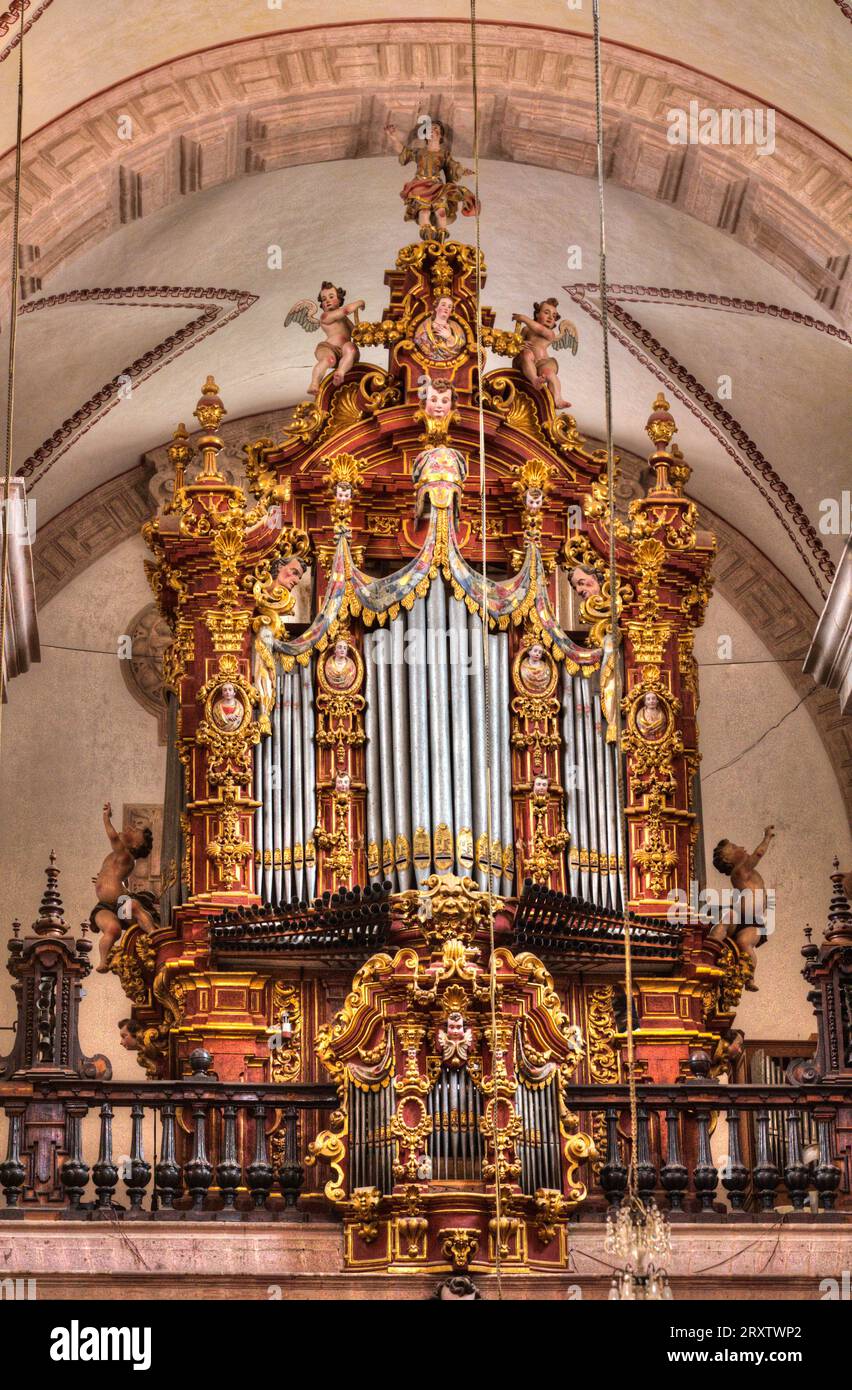 Organ, Church of Santa Prisca de Taxco, founded 1751, UNESCO World Heritage Site, Taxco, Guerrero, Mexico, North America Stock Photo