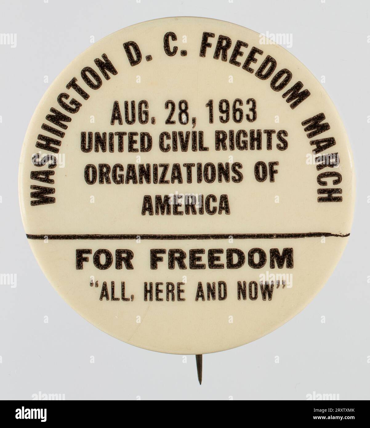 Civil Rights Rally Button White button with black text. A horizontal line runs across the bottom ...