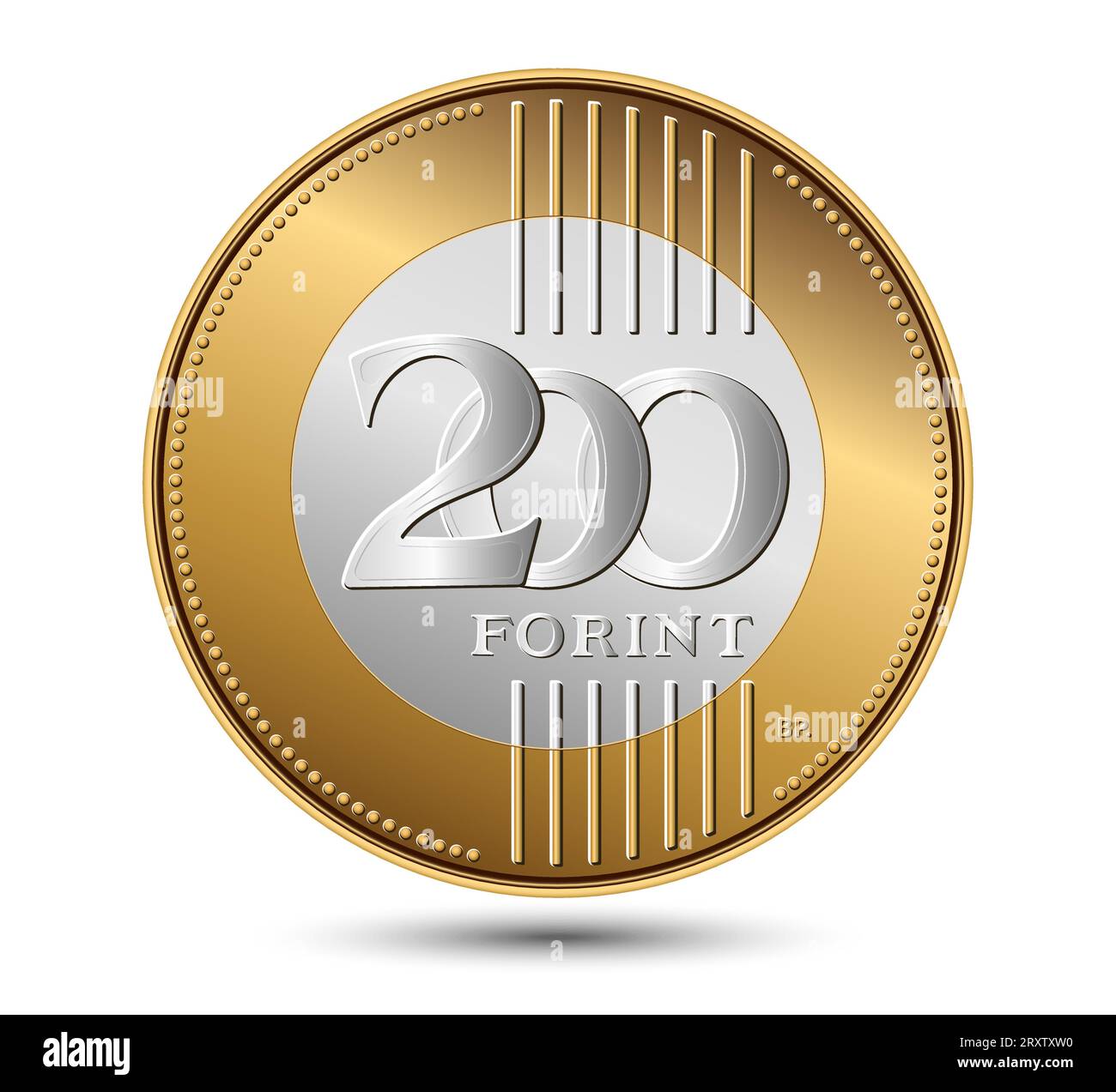 Reverse of Hungary coin, two hundred forint, isolated in white background. Vector illustration. Stock Vector