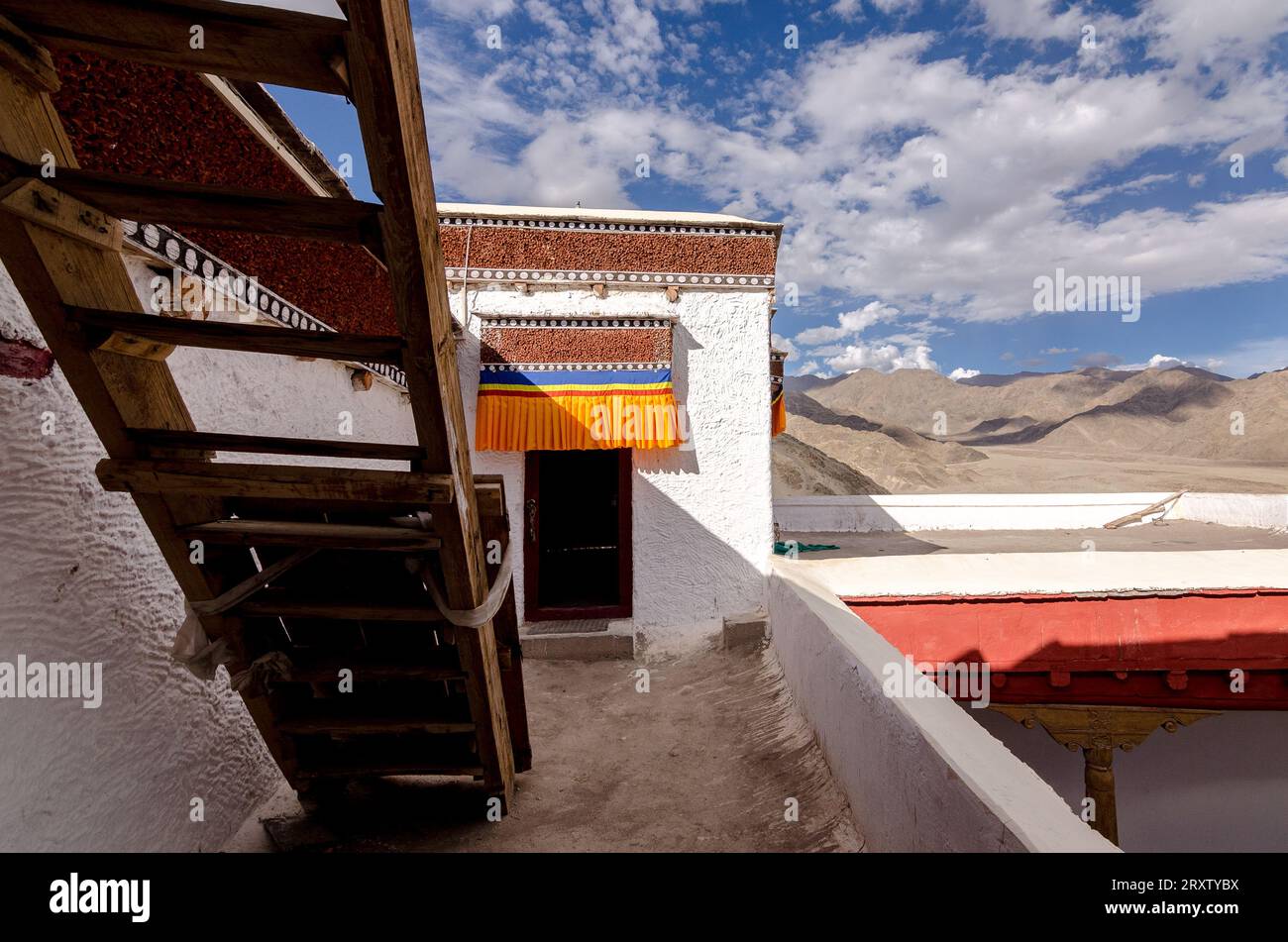 rooftop of a temple in Leh, Ladakh Stock Photo