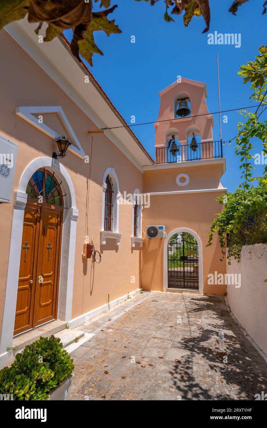 View of traditional Greek Orthodox Church in Assos, Assos, Kefalonia, Ionian Islands, Greek Islands, Greece, Europe Stock Photo