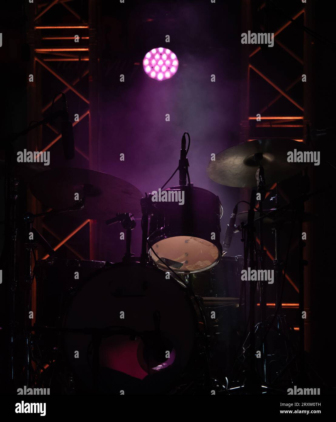 Concert Instruments Drums concert stage on rock festival, music instruments drum silhouettes ...