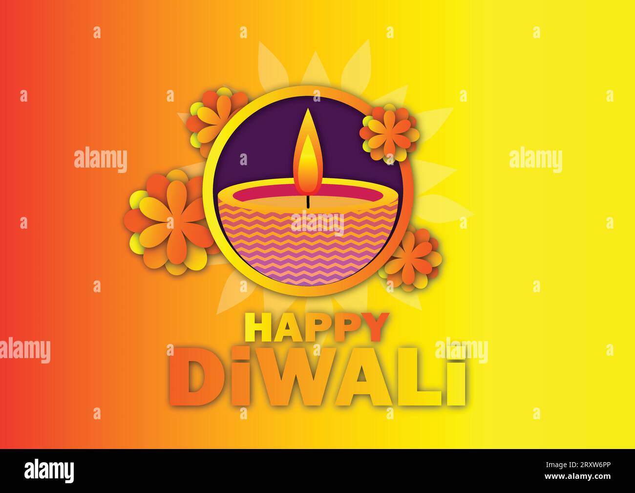 Diwali festival  greeting card design with diya and flowers. Vector illustration. Stock Vector