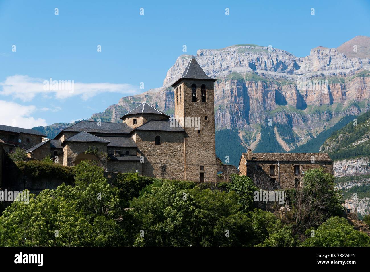 church of Torla, Huesca, Spain Stock Photo