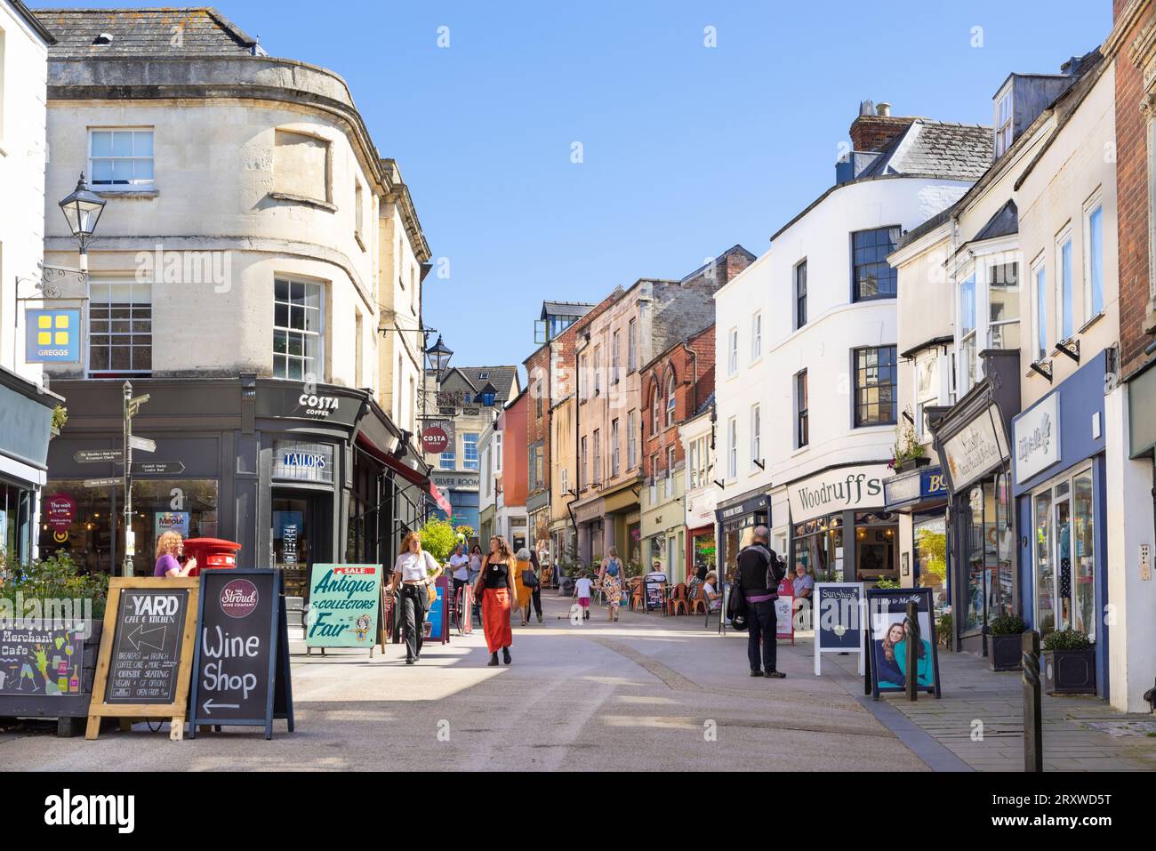 Stroud town centre Costa coffee and shops on the High street Stroud Gloucestershire England UK GB Europe Stock Photo