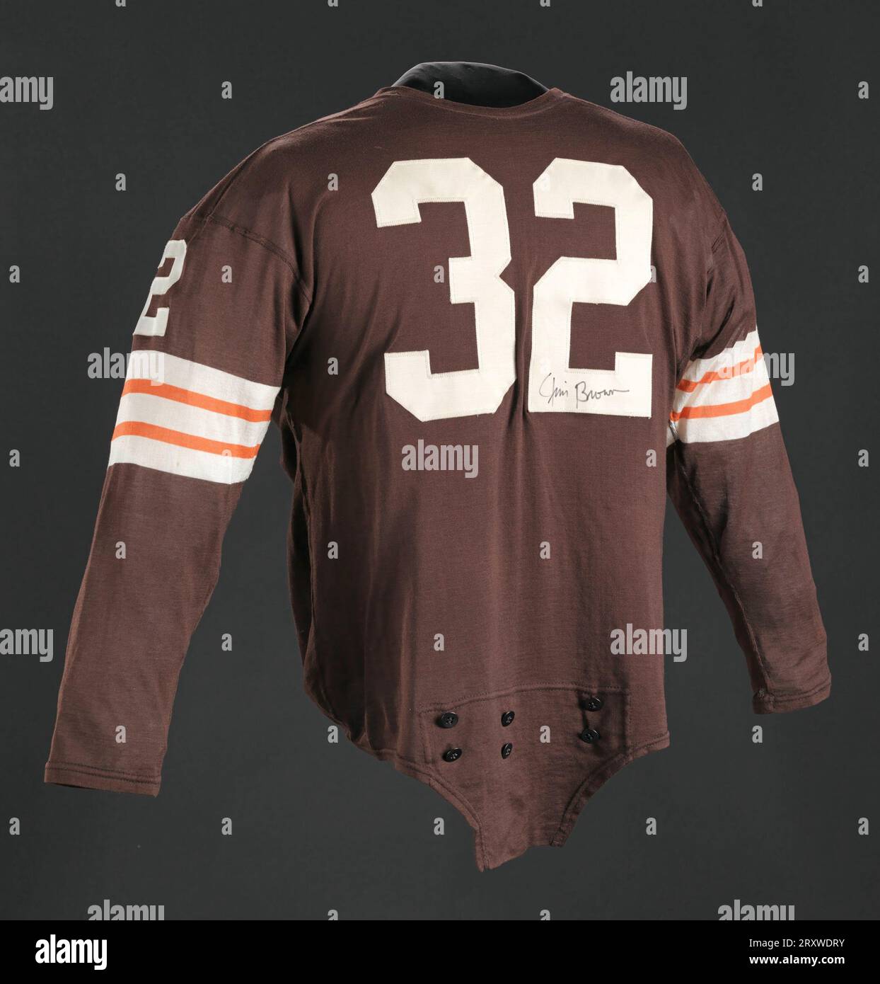 A longsleeve Cleveland Browns jersey worn by Jim Brown. The jersey is