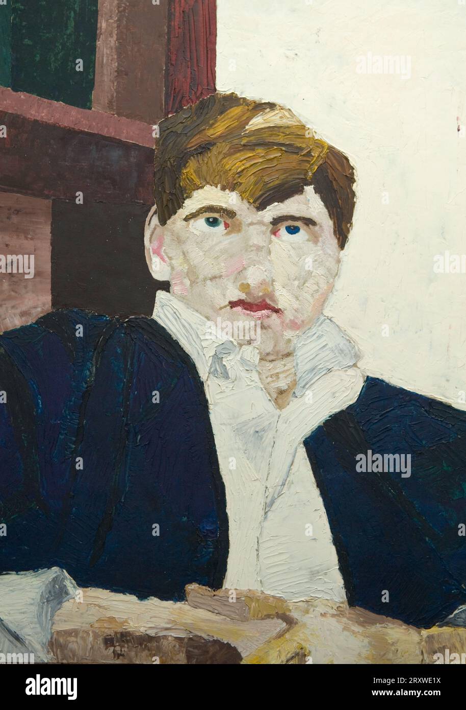 Art student portrait of Hilary Sheppard in the Lower Sixth form. Painting by Homer Sykes from a photograph and life. Age 18yrs. Sidcot School, Winscombe, Somerset. Art master Mr James Bradley 1967. 1960s UK HOMER SYKES Stock Photo