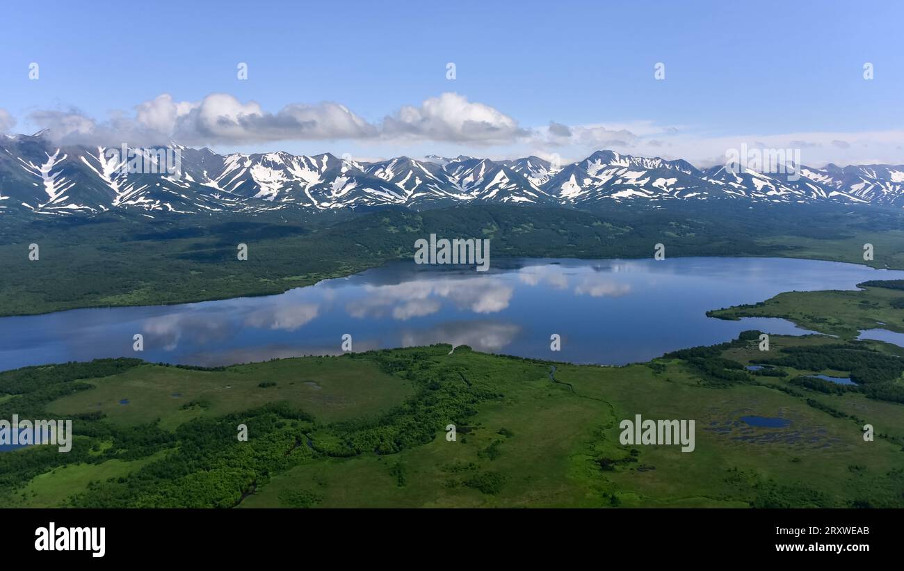 Aerial view of wild Kamchatka from a helicopter, summer 2015 Stock ...
