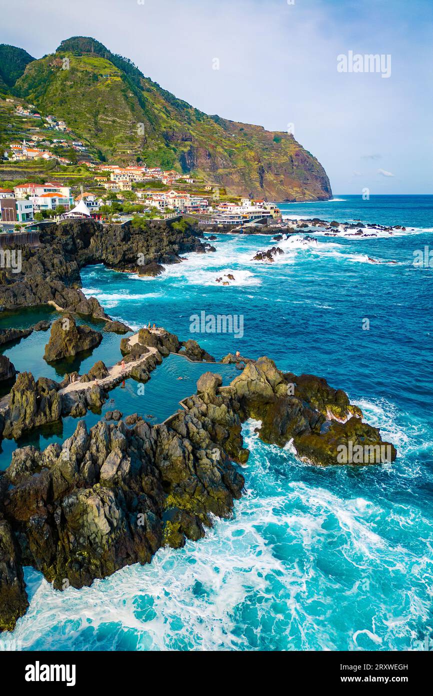 Scenic, beautiful bird's eye view of the coastal promenade and ...