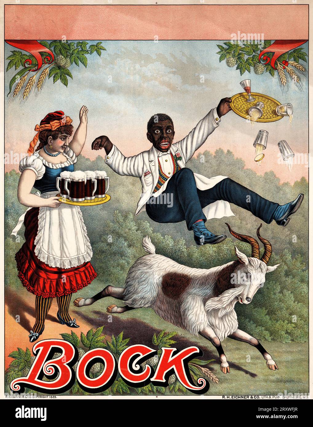 Bock, stock beer advertising poster, 1889 Stock poster for bock beer ...
