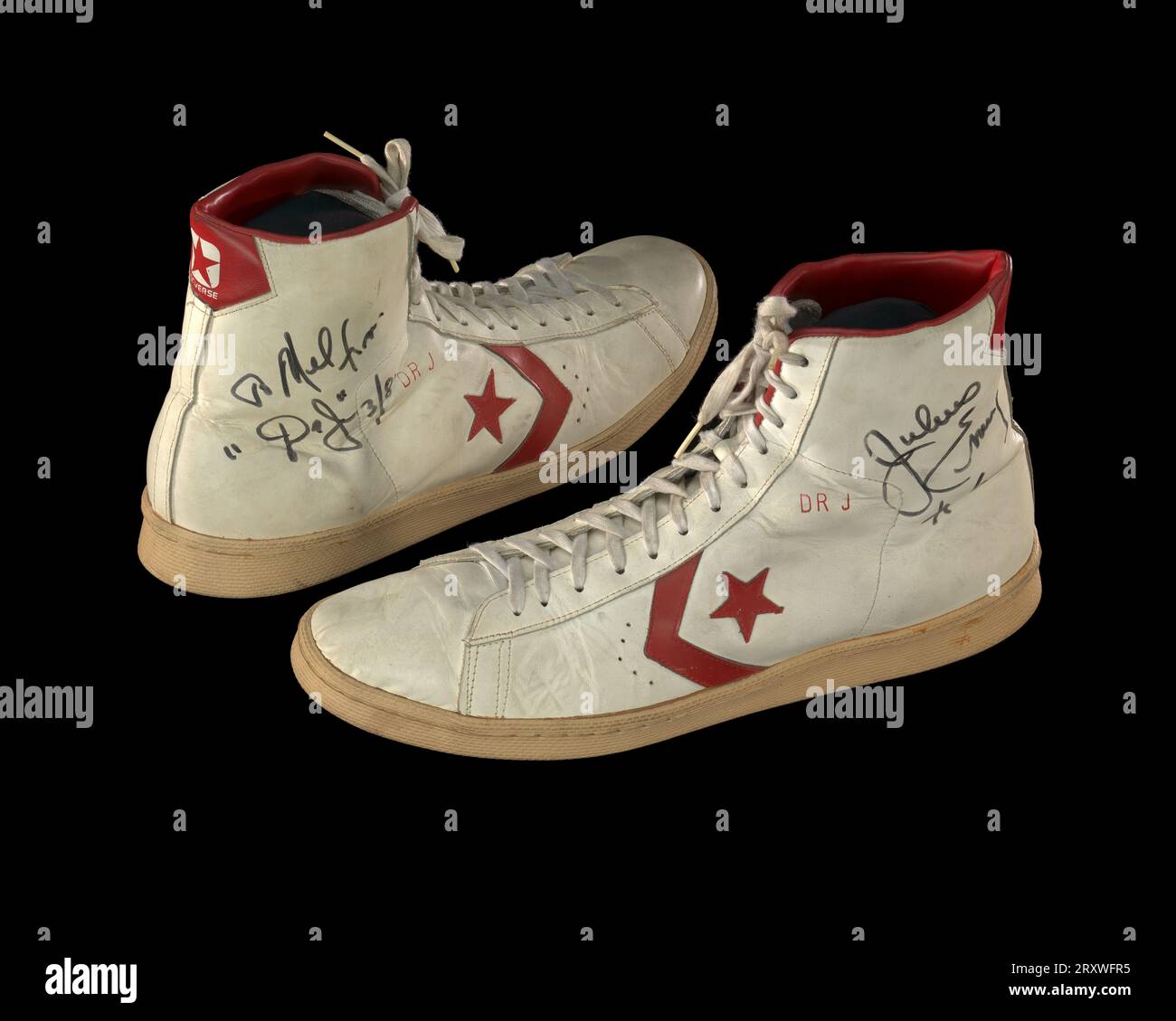 Sneakers worn by Julius Dr J Erving and inscribed to Doc Stanley
