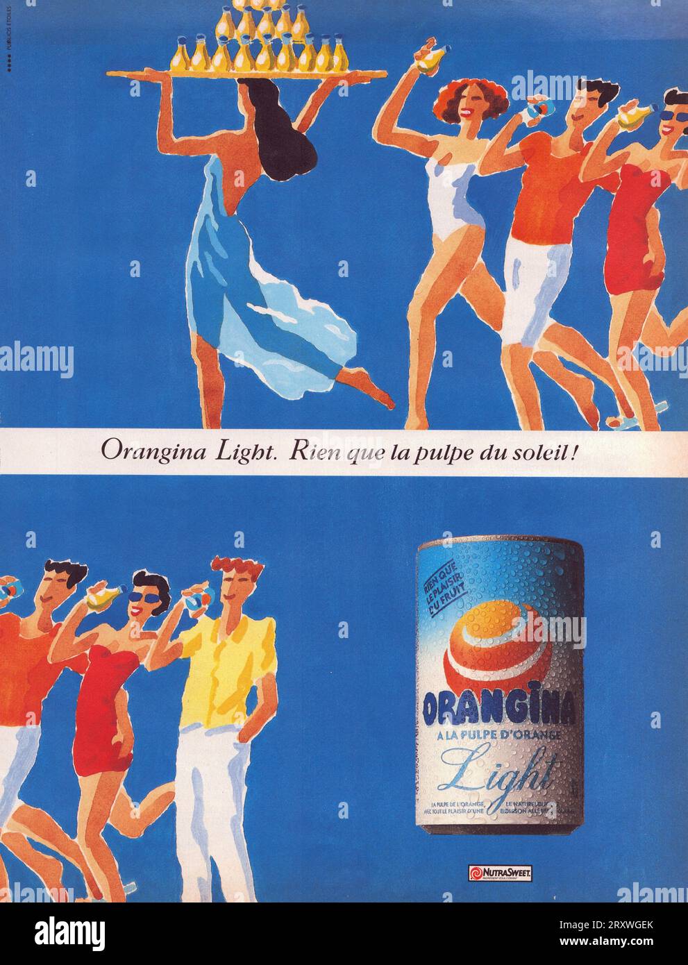 Orangina Light can Orangina advertising poster Orangina Light advertisement Stock Photo