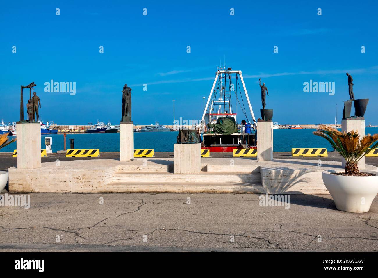 Sculpture complex 'The Sea, The Return' on the Malfizia port quay, San Benedetto del Tronto, Italy Stock Photo