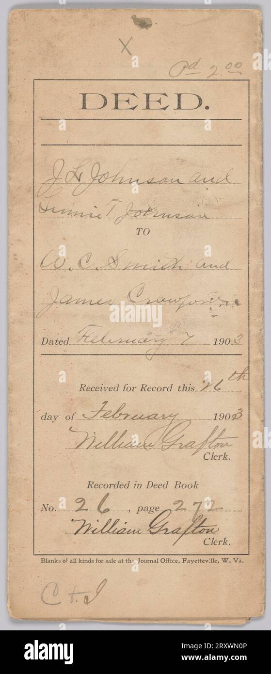 Land deed for property in West Virginia owned by the Crawford family