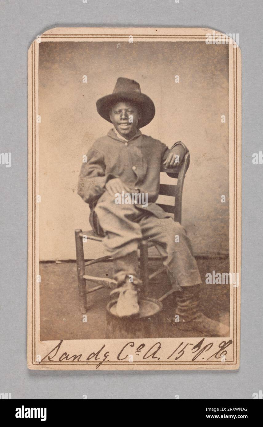 Carte-de-visite of a boy named Sandy of Company A, 15th Pennsylvania Cavalry 1861-1865 Stock Photo