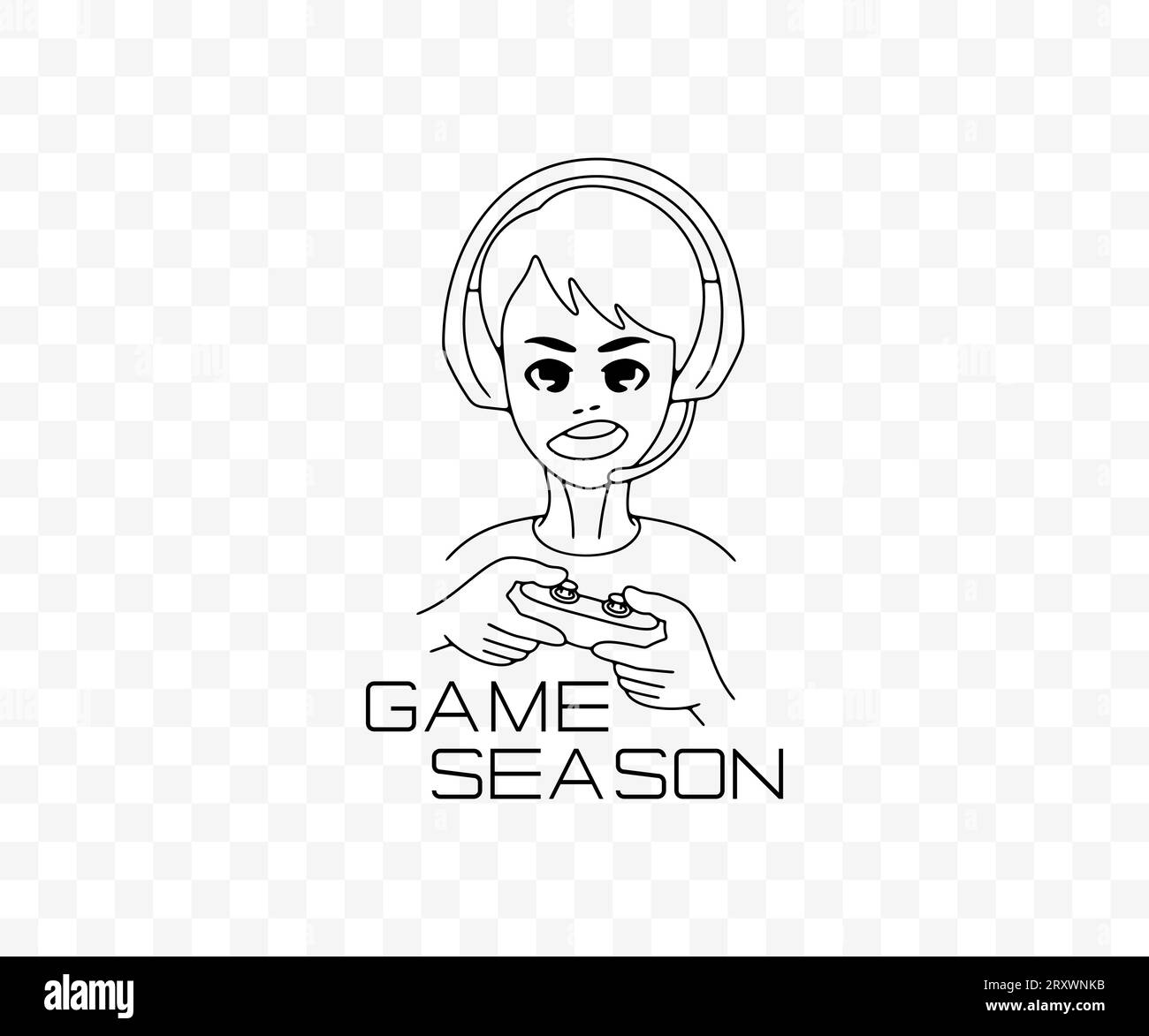 outlined little boy anime hair style stand vector illustration