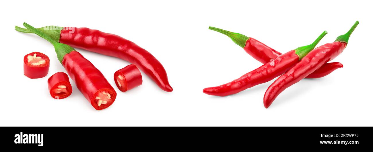 red hot chili peppers isolated on white background Stock Photo - Alamy