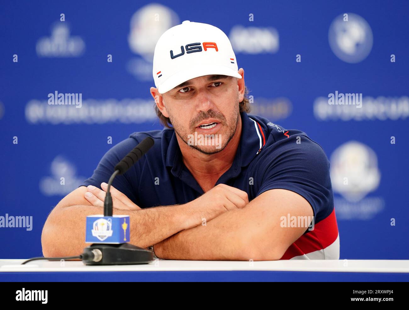 USA's Brooks Koepka during a press conference at the Marco Simone Golf ...