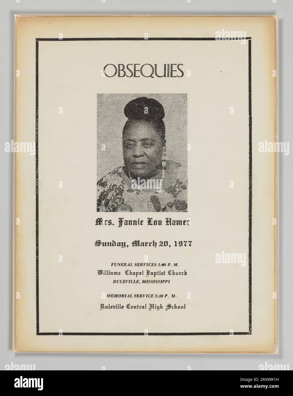 Funeral program for Fannie Lou Hamer March 20, 1977 Stock Photo - Alamy