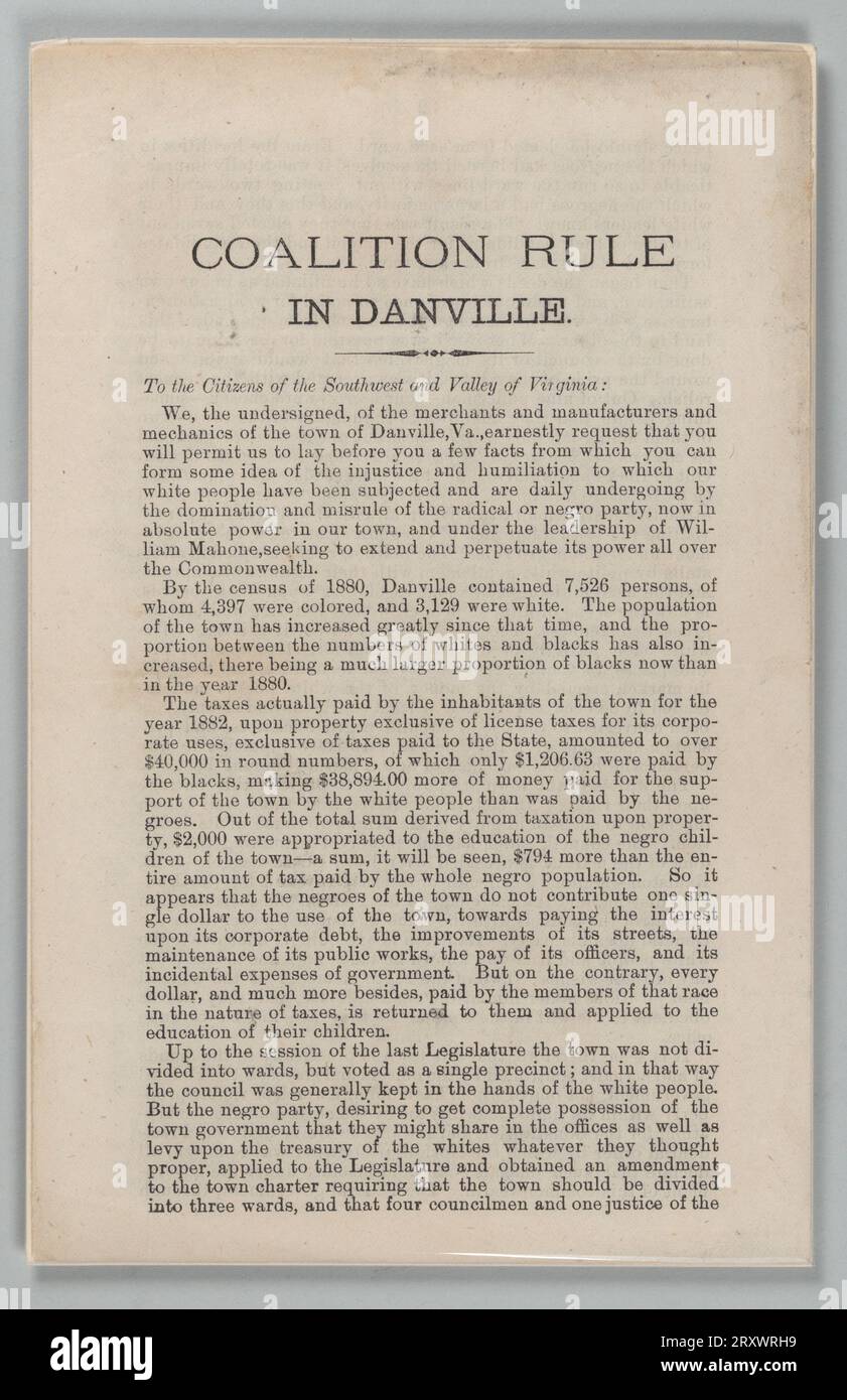 Coalition Rule in Danville 1883 Stock Photo