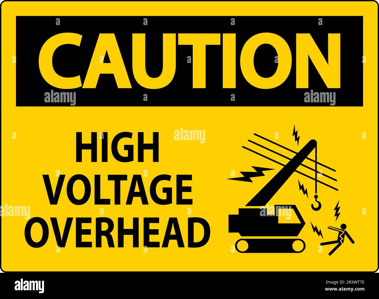 Caution Sign High Voltage Overhead Stock Vector