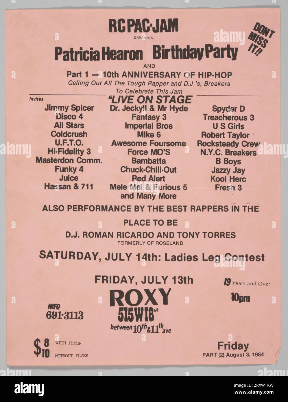 Flier for “Patricia Hearon Birthday Party' designed by Van Silk July 13, 1984 Stock Photo