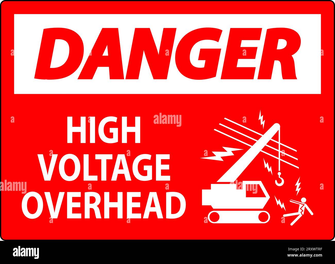 Danger Sign High Voltage Overhead Stock Vector