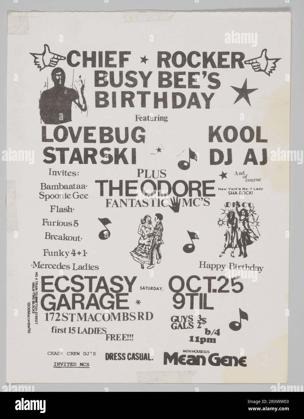 Flier for “Chief Rocker Busy Bee’s Birthday” October 25, 1980 Stock Photo