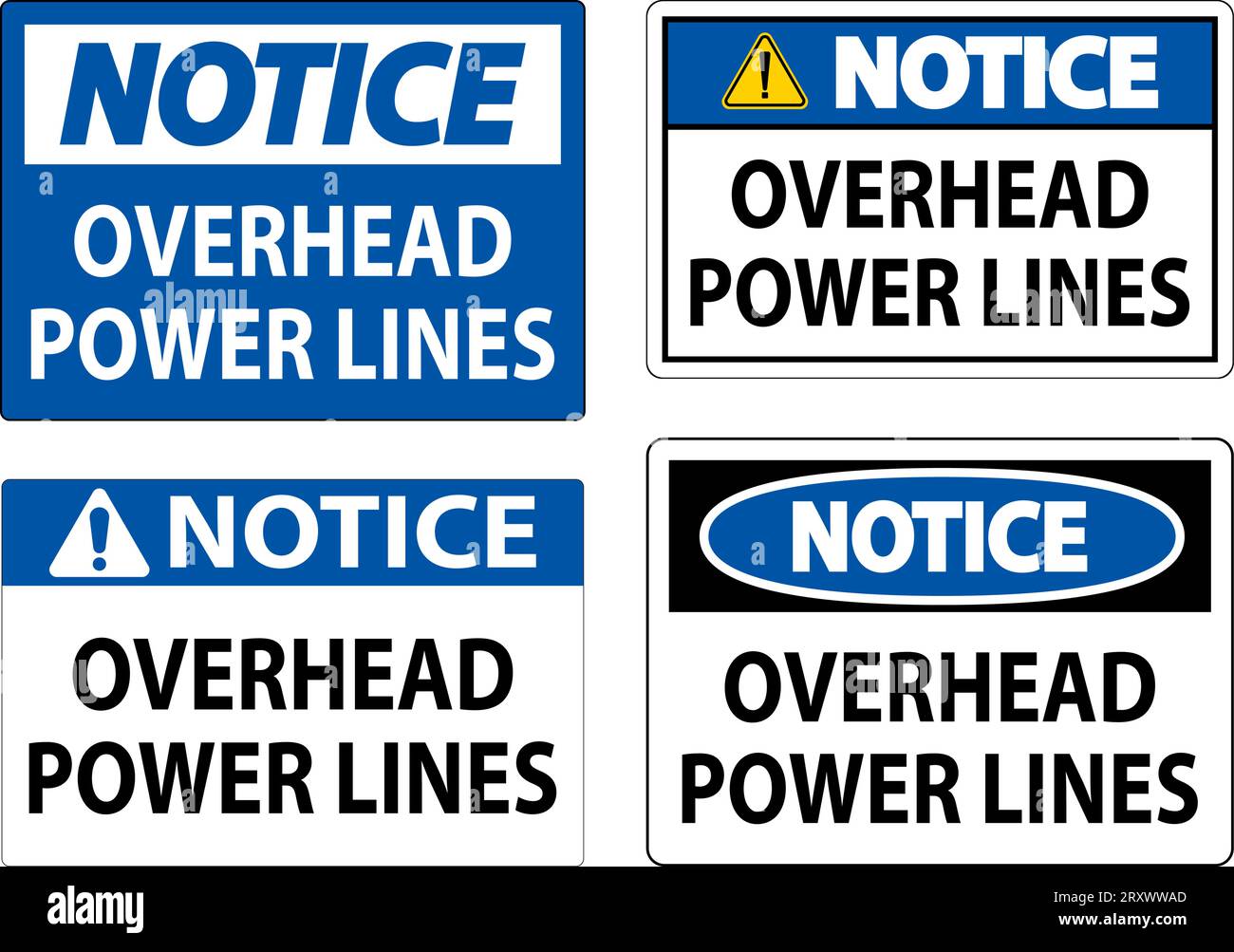 Notice Sign Overhead Power Lines Stock Vector