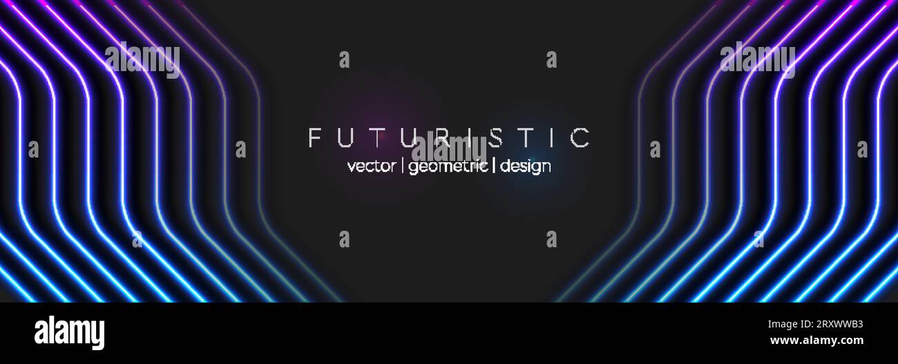 Abstract black technology background with neon glowing light lines ...
