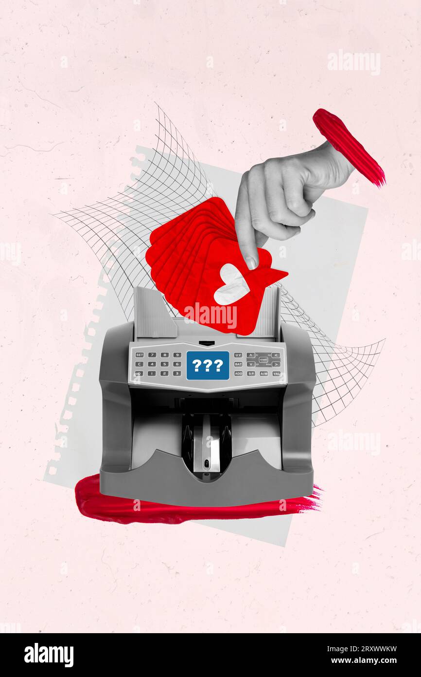 Photo sketch collage picture of cash machine counting feedback likes isolated creative background Stock Photo