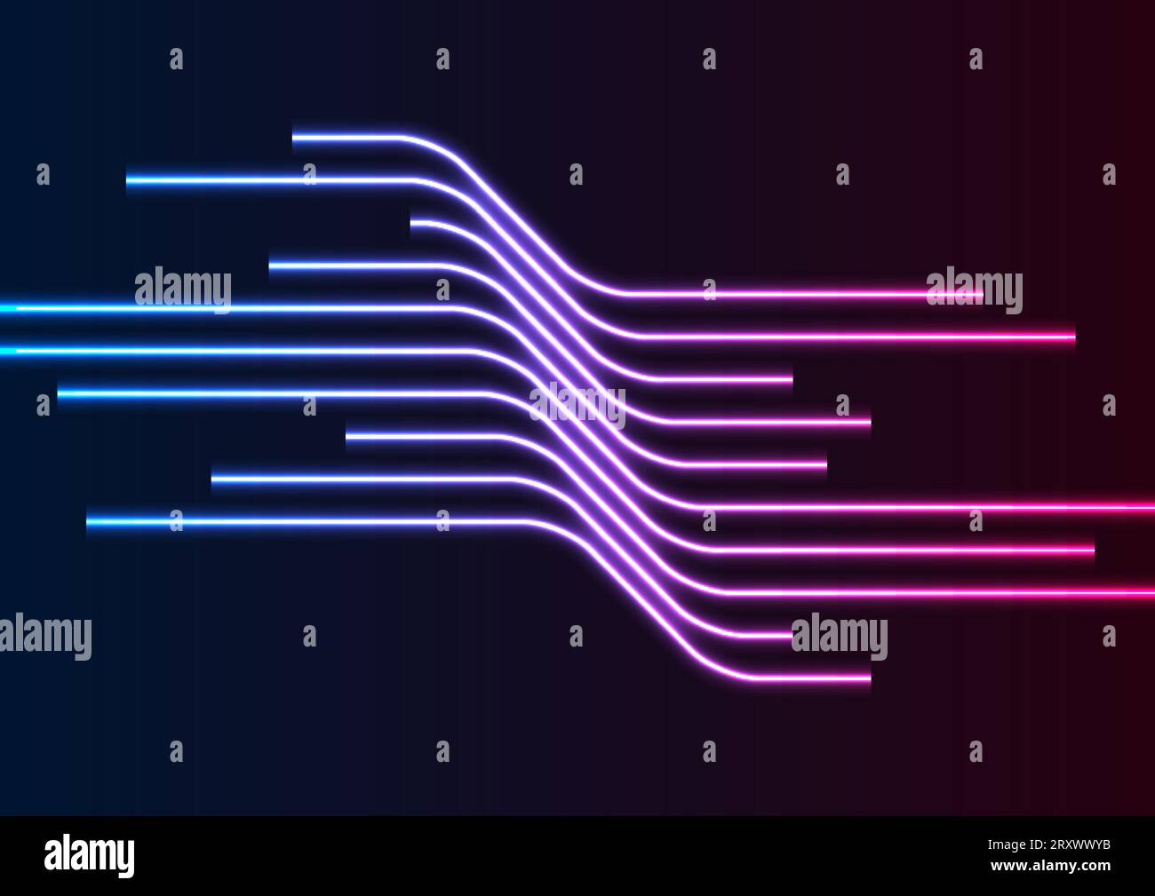Blue and purple neon laser curved lines abstract tech background ...