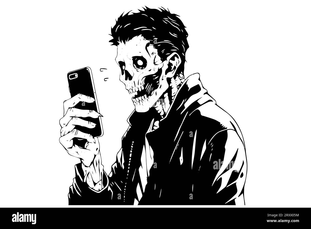 Zombie sitting on a phone hand drawn ink sketch. Engraved style vector  illustration Stock Vector Image & Art - Alamy