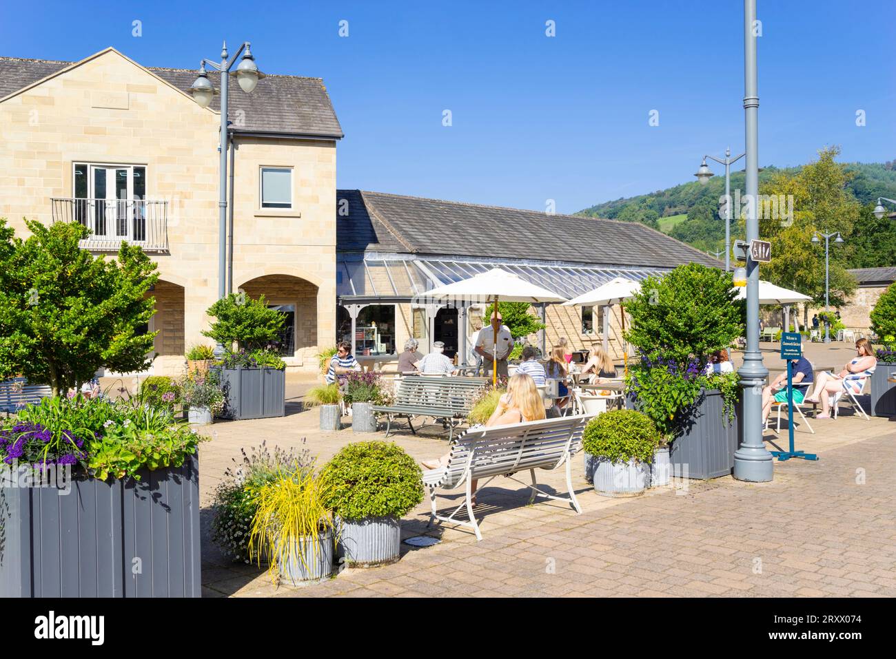 Rowsley Derbyshire Chatsworth Kitchen outside cafe in the outlet Peak shopping Village Rowsley Derbyshire Dales Derbyshire England UK GB Europe Stock Photo