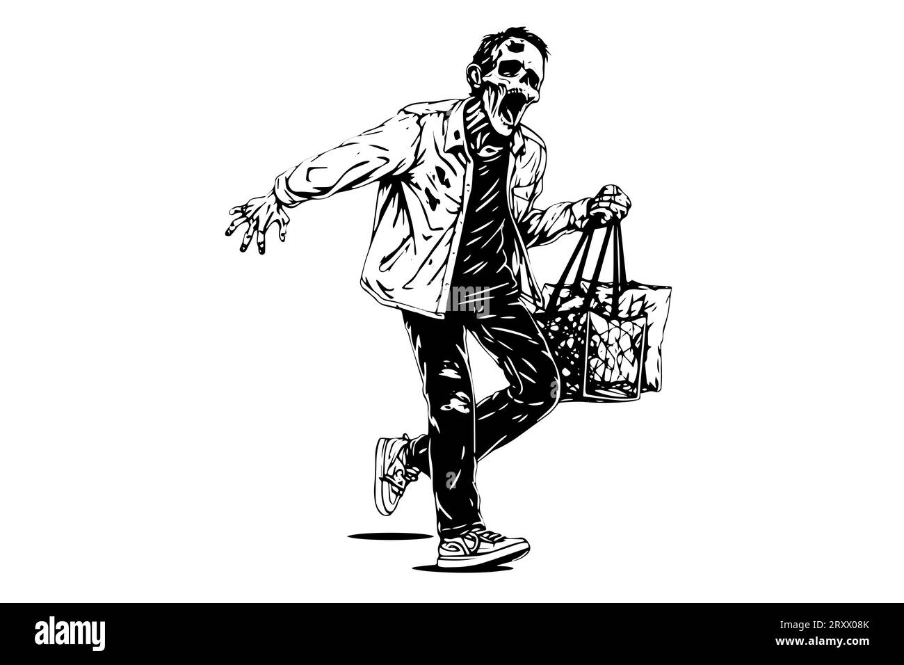 Zombie office worker hand drawn ink sketch. Engraved style vector ...