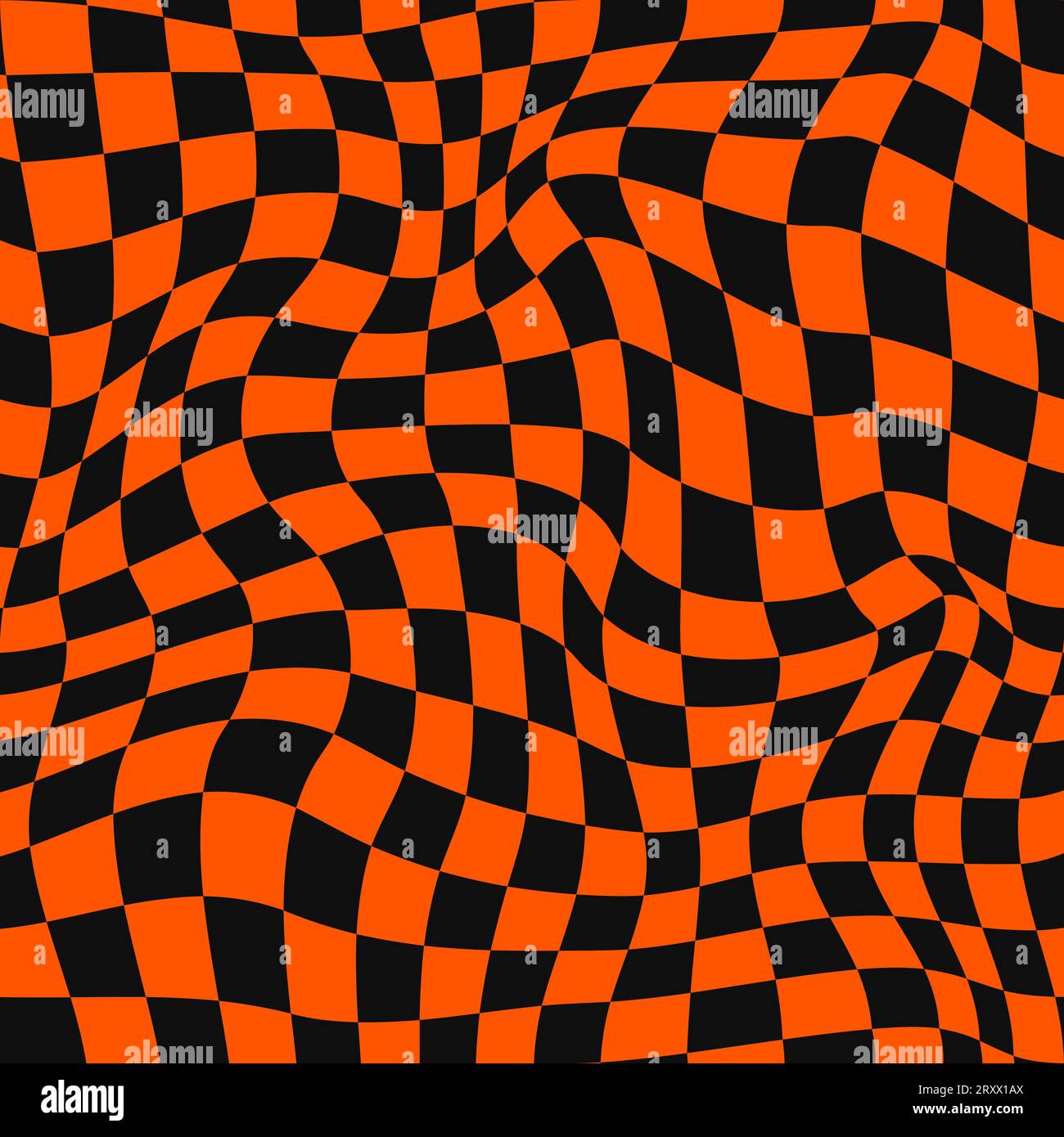 Halloween optical psychedelic seamless pattern, curvy wavy background. Vector checkered backdrop