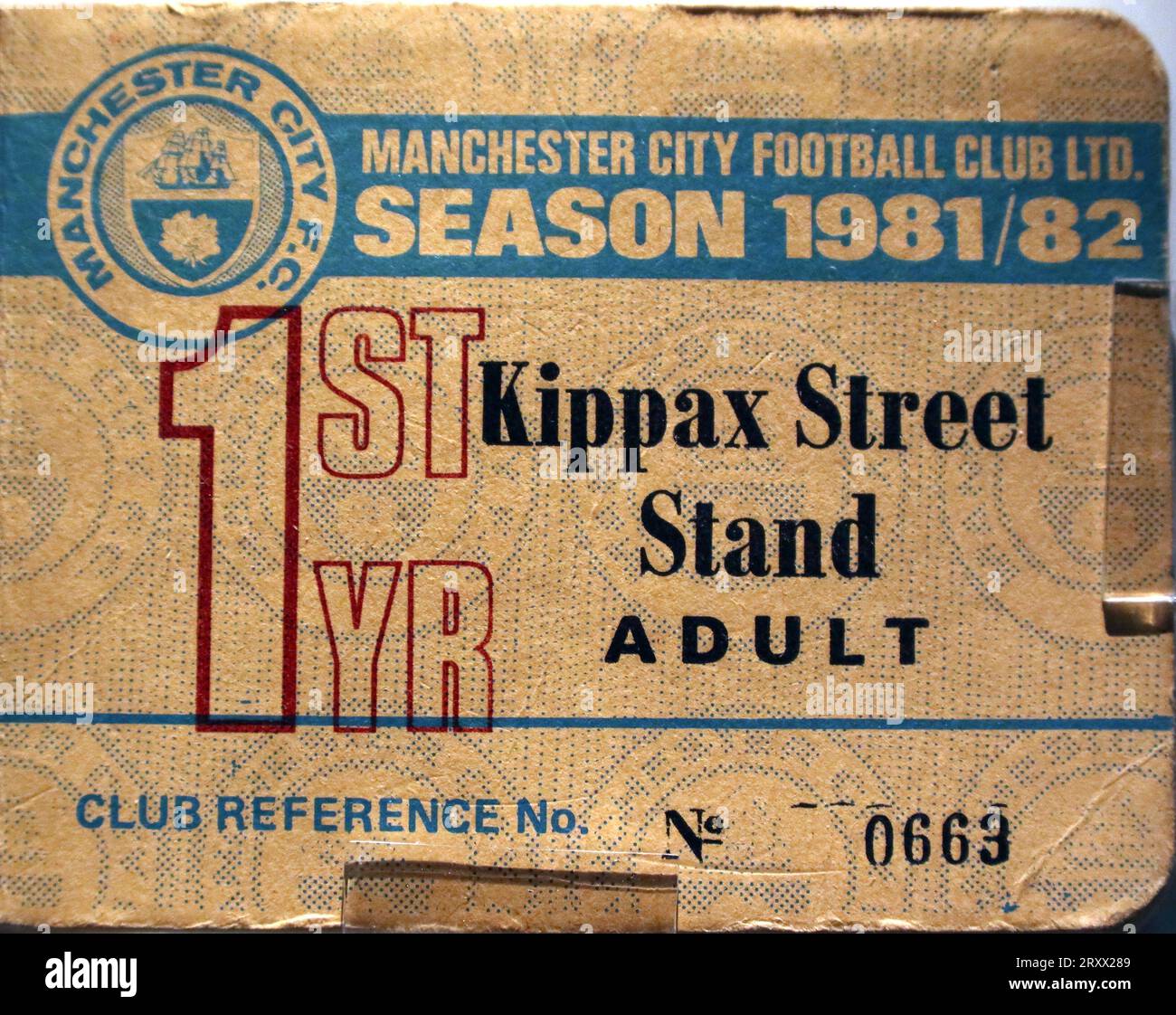 Season Ticket season 1981/82, Manchester City Football club - Kippax St - Maine Road Stock Photo