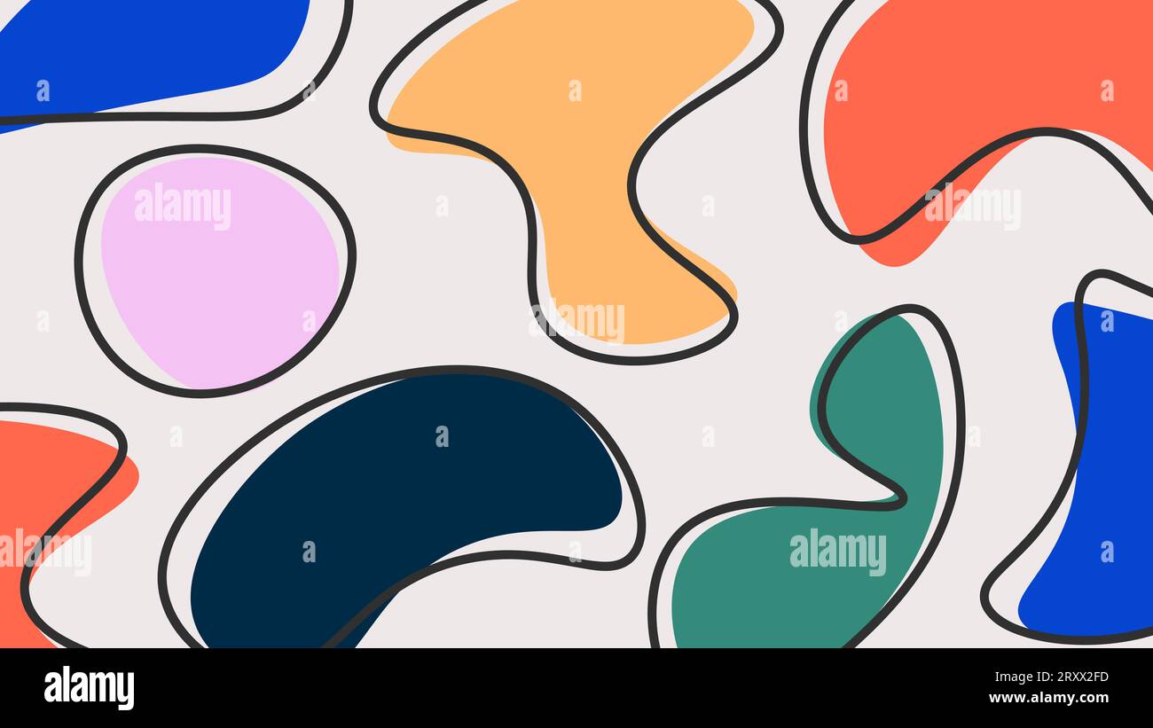Colorful abstract background with hand-drawn organic shapes and outline ...
