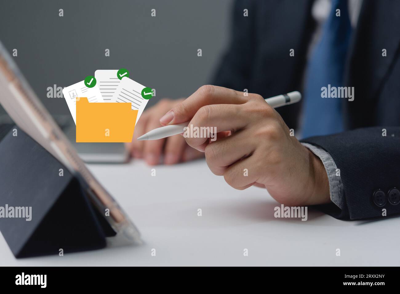 data subject rights management system. business man holding folder and document icon software. Cloud Network technology concept Stock Photo