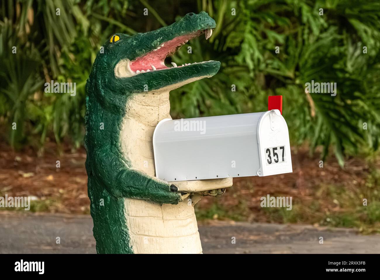 Alligator mailbox at a waterfront home in Ponte Vedra Beach, Florida. (USA) Stock Photo