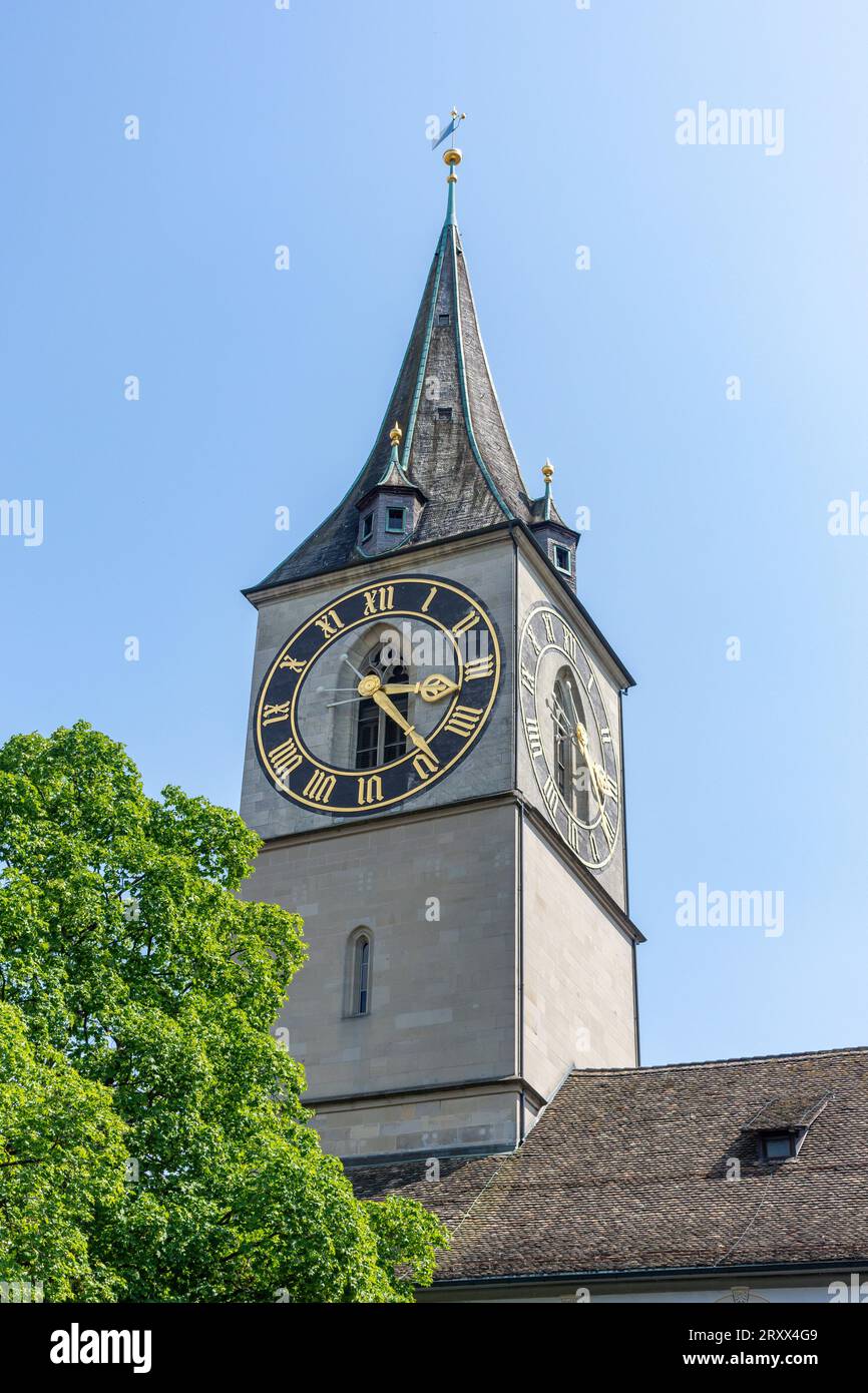 St. Peter Church clock tower, St. Peterhofstatt, Altstadt (Old Town), City of Zürich, Zürich, Switzerland Stock Photo